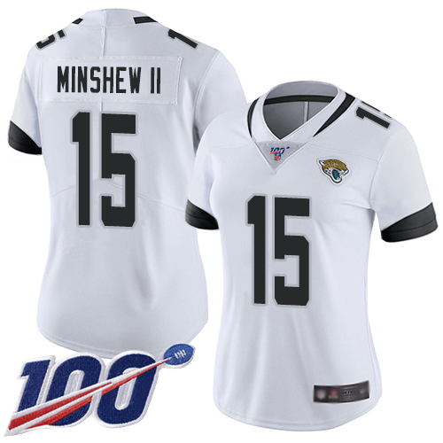 Nike Jacksonville Jaguars #15 Gardner Minshew II White Women Stitched NFL 100th Season Vapor Limited Jersey